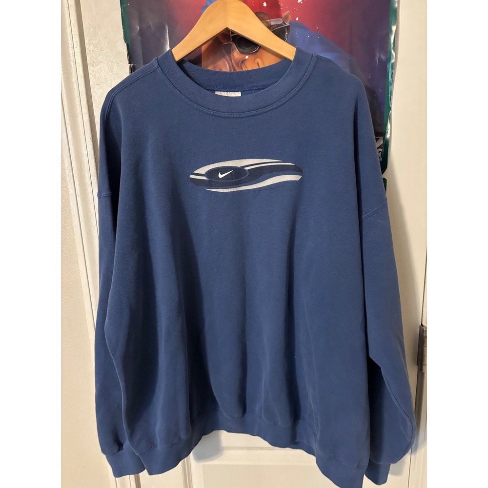 Vintage Nike Center Swoosh Sweatshirt Blue Made in USA XXL 90s Graphic Crewneck